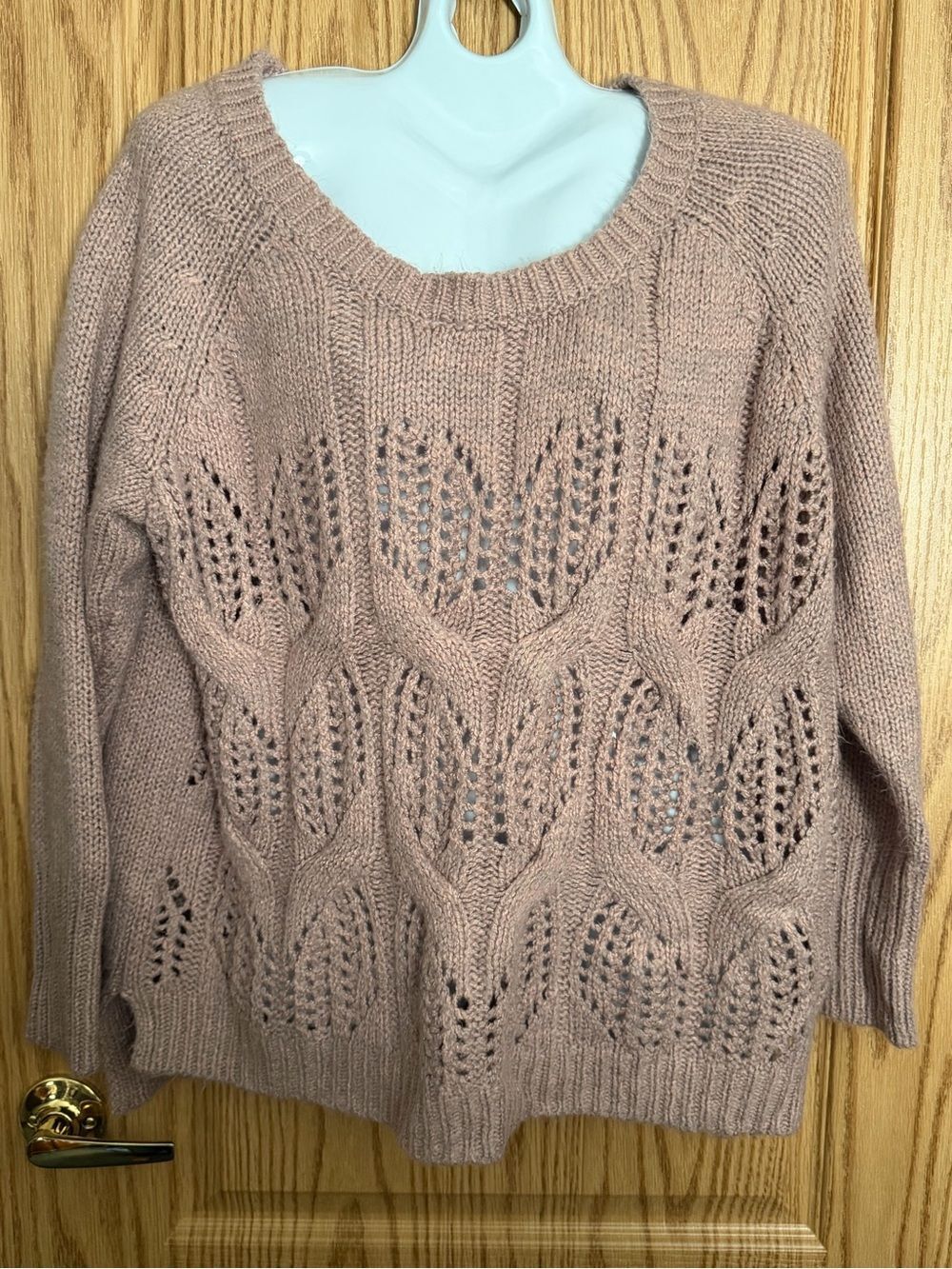 Women's XXL Open-Knit Pullover Sweater - Dusty Rose.